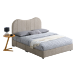 Modern Upholstered Queen Bed Frame – Grey / Khaki - Image 2