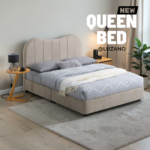 Modern Upholstered Queen Bed Frame – Grey / Khaki - Image 4