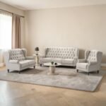 Royal Chesterfield Classic Tufted Sofa Collection – 3-Piece Set with Nesting Marble Coffee Table (Khaki/Dark Grey) - Image 6