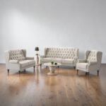 Royal Chesterfield Classic Tufted Sofa Collection – 3-Piece Set with Nesting Marble Coffee Table (Khaki/Dark Grey) - Image 7