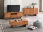 Modern Golden/ White Teak Coffee Table TV Cabinet Sideboard Set | Living Room Furniture Set | Storage Cabinet - Image 5