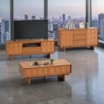Modern Golden/ White Teak Coffee Table TV Cabinet Sideboard Set | Living Room Furniture Set | Storage Cabinet - Image 10