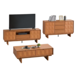 Modern Golden/ White Teak Coffee Table TV Cabinet Sideboard Set | Living Room Furniture Set | Storage Cabinet