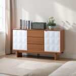 Modern Golden/ White Teak Coffee Table TV Cabinet Sideboard Set | Living Room Furniture Set | Storage Cabinet - Image 15