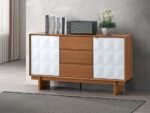 Modern Golden/ White Teak Coffee Table TV Cabinet Sideboard Set | Living Room Furniture Set | Storage Cabinet - Image 7