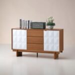 Modern Golden/ White Teak Coffee Table TV Cabinet Sideboard Set | Living Room Furniture Set | Storage Cabinet - Image 16
