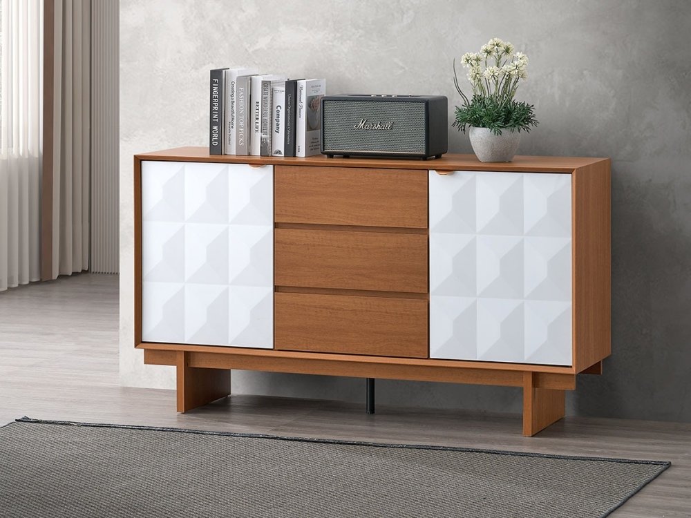 Modern Golden/ White Teak Coffee Table TV Cabinet Sideboard Set | Living Room Furniture Set | Storage Cabinet 4 CKE 59 SB @LuzanoFurniture