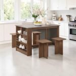 [HOT SALE] Dining Set 1 Table + 4 Stools | Summer Oak Wood Grain | Modern Minimalist Dining Table Set | Meja Makan Set 4 Kerusi - Image 5