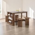 [HOT SALE] Dining Set 1 Table + 4 Stools | Summer Oak Wood Grain | Modern Minimalist Dining Table Set | Meja Makan Set 4 Kerusi - Image 6