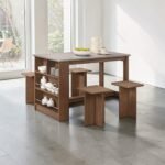 [HOT SALE] Dining Set 1 Table + 4 Stools | Summer Oak Wood Grain | Modern Minimalist Dining Table Set | Meja Makan Set 4 Kerusi - Image 7