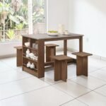 [HOT SALE] Dining Set 1 Table + 4 Stools | Summer Oak Wood Grain | Modern Minimalist Dining Table Set | Meja Makan Set 4 Kerusi - Image 3