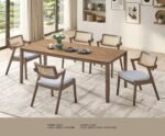 Complete Scandinavian Solid Wood Dining Set | 6-Seater Table & Rattan Chairs - Image 2