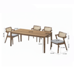 Complete Scandinavian Solid Wood Dining Set | 6-Seater Table & Rattan Chairs - Image 3